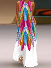 Vestido europeo con falda larga, sin mangas, cuello en V y bolsillo estampado